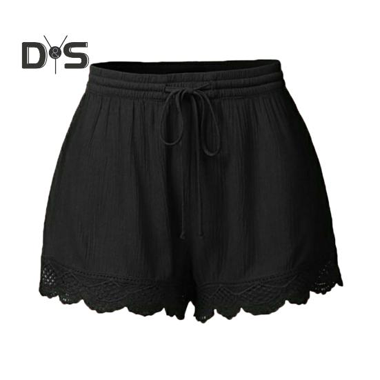Damen-Shorts, Sommer, elastischer Kordelzug in der Taille, einfarbig, Spitzenbesatz, Shorts, lockere Passform, elastische, enge Yogahose
