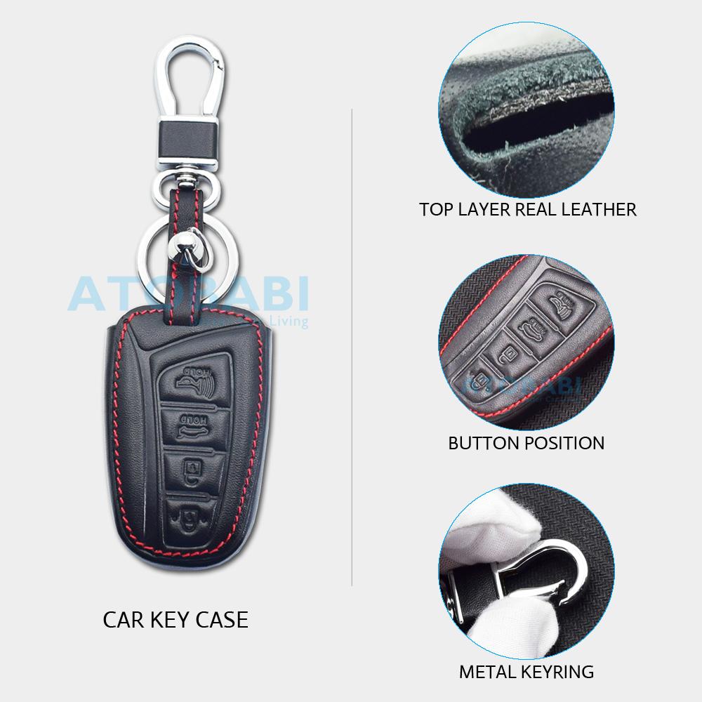 Leather Car Key Cover Bag For Hyundai Santa Fe Sport Equus Genesis Sedan Azera Grandeur Remote Fobs Shell Case Auto Accessories
