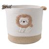 Decorative Laundry Hamper Large Cotton Woven Storage Basket Cartoon Embroidery Toy Organizer Bin Home Decor Basket Capacity with Reinforced Handles
