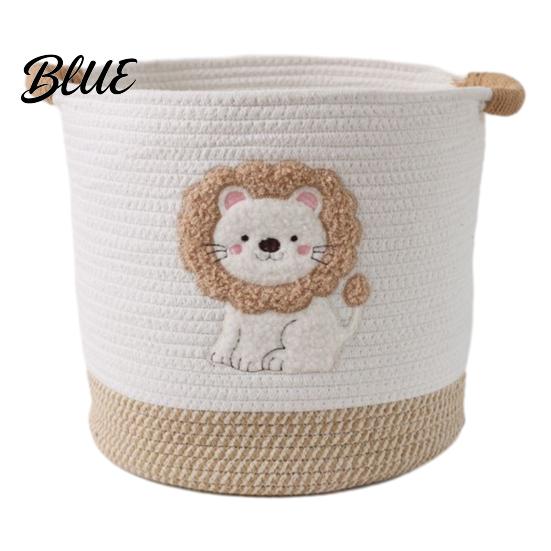 Decorative Laundry Hamper Large Cotton Woven Storage Basket Cartoon Embroidery Toy Organizer Bin Home Decor Basket Capacity with Reinforced Handles
