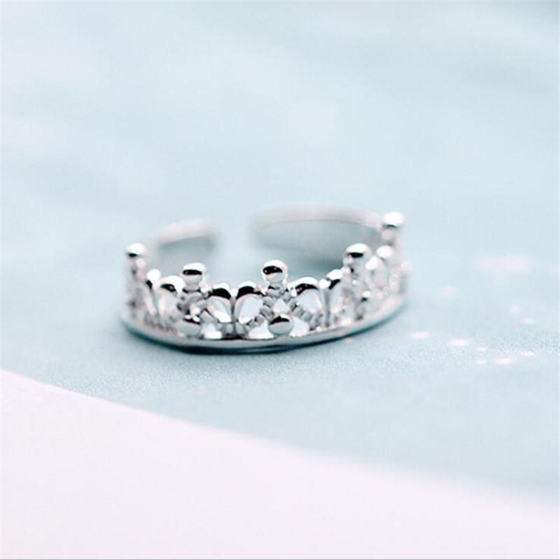Simple Girl Sweet Princess Small Crown 925 Sterling Silver Jwelry Hollow Flower Exquisite Popular Opening Rings Sr44