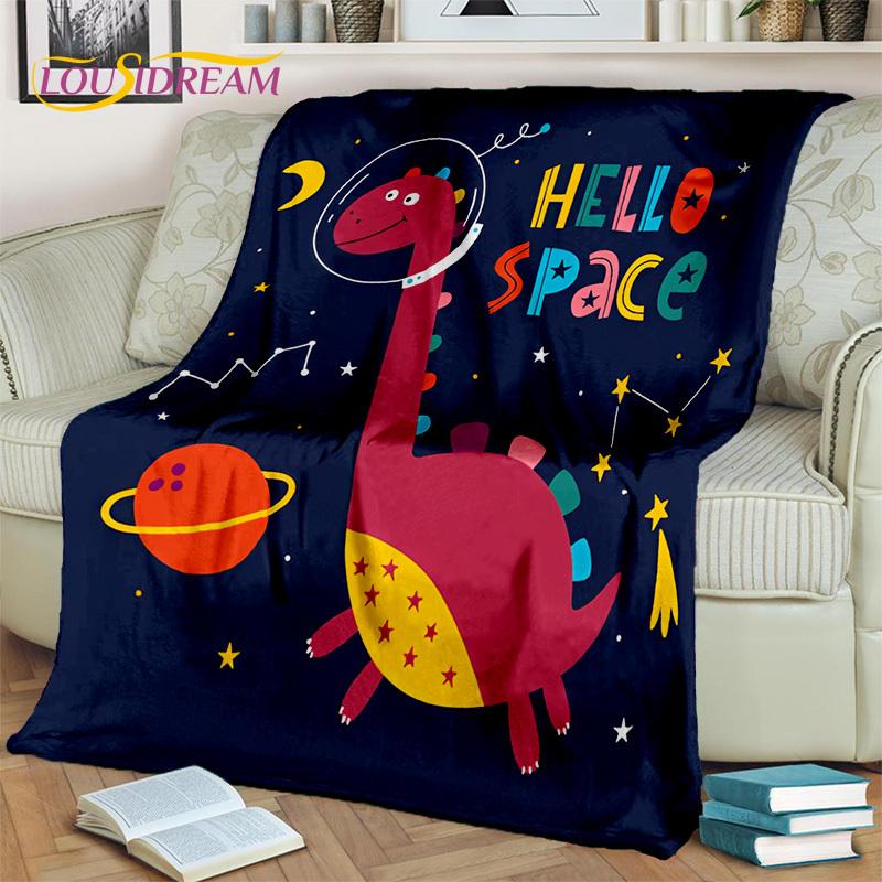 HD Cute Dino Cartoon 3D Dinosaur Space Children Blanket,soft Throw Blanket for Home Bedroom Bed Sofa Picnic Office Cover Blanket