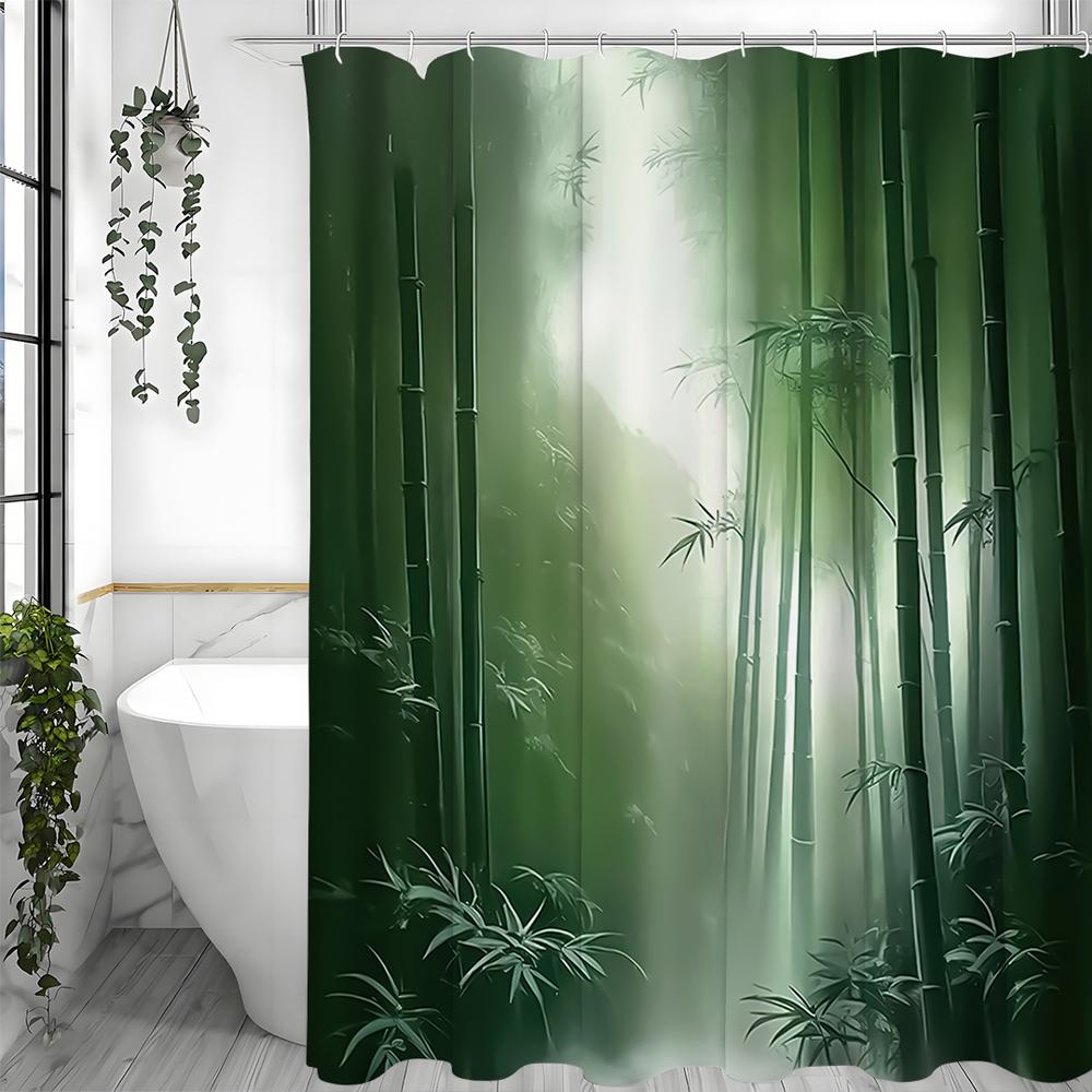 Bamboo forest shower curtain, bathroom decorative shower curtain, waterproof with hook shower curtain