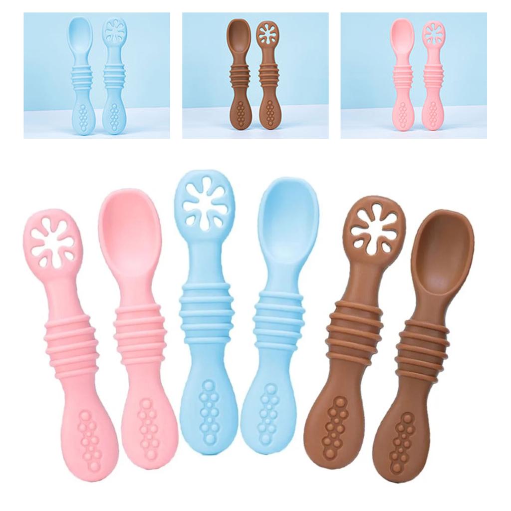 6 ks Dětská lžička Silikonová Měkká Bez BPA Hladký Vzhled Krmící lžička Nebesky modrá Světle růžová Hnědá