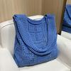 Women Shoulder Bag Wide Straps Large Capacity Solid Color Handbag Commuting Style Decorative Knitting Shoulder Bag