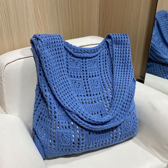Women Shoulder Bag Wide Straps Large Capacity Solid Color Handbag Commuting Style Decorative Knitting Shoulder Bag