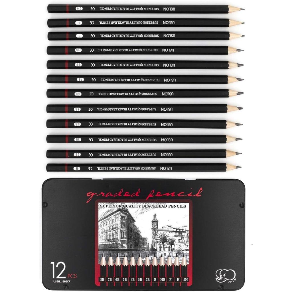12 Pcs Drawing Pencil Set Sketching Kit Artist Pencil Set Graphite Pencil Set