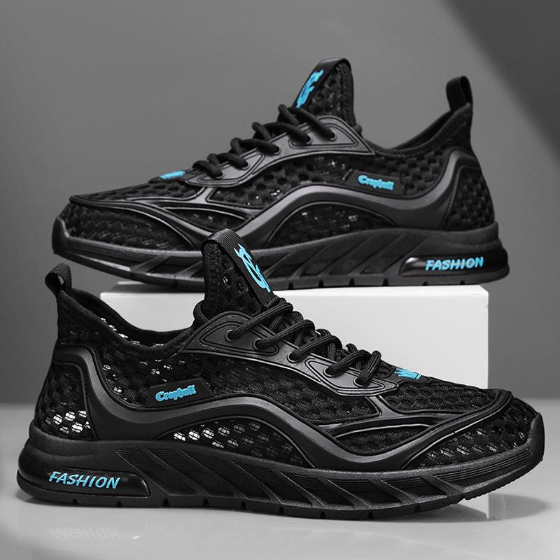 Mesh men's shoes summer breathable mesh daily versatile casual thick sole solid color sports style new men's trendy shoes