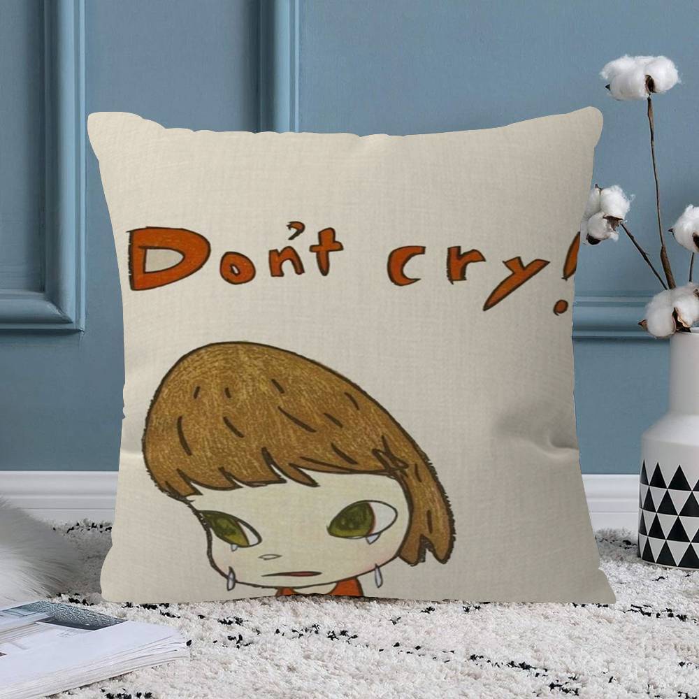 YYoshitomo Nara Art Lovely melancholy Pillow Sofa Decorative Home Doublesided Printing Short Plush Cute Cushion Cover