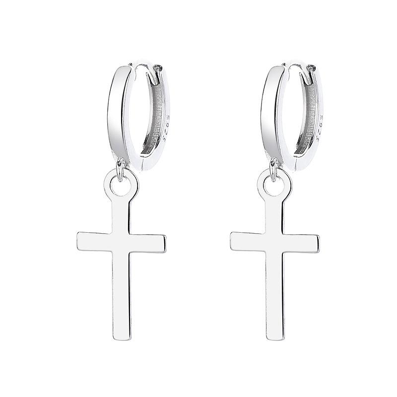Cross Earrings Women'S Simple Personality Plain Ring Earrings Men'S Cool High-End Earrings Style