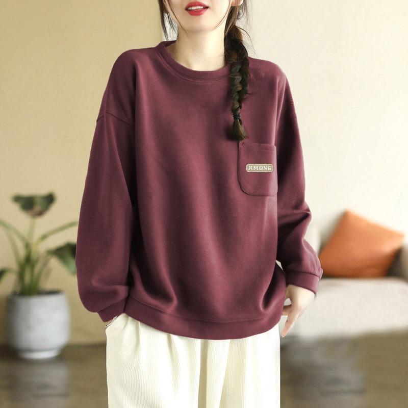 Fashionable Women's Autumn and Winter Printed Loose Pocket Long-sleeved Tops Trendy Casual Temperament Versatile Sweatshirt