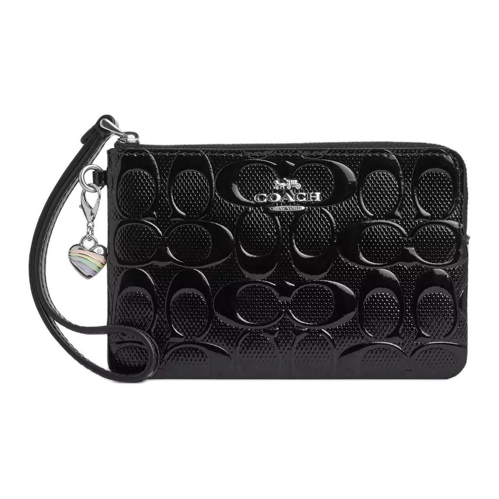 Coach Corner Zip Ristretto 16 Leather Handbag With Iconic Heart Charm Women Handbags Black CDY96-SVBK