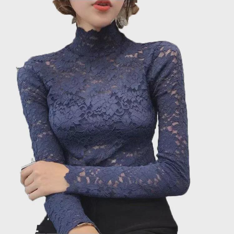 Fleece-Lined Lace Slim Fit Long Sleeve Cutout Top