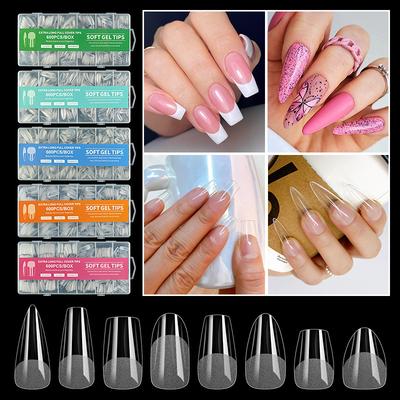 Full Cover Soft Gel Nail Tips, 240Pcs Clear Acrylic Fake Medium Almond Nails Press On for Nail Extensions DIY Manicure Nail Art Salon