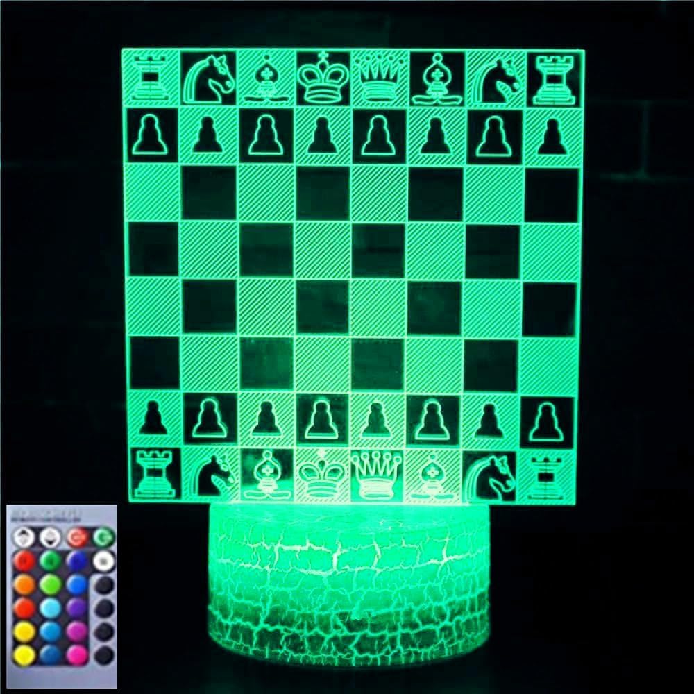 3D Chess Night Light Lamp Illusion 16 Color Changing Table Desk Decoration Lamps Led Christmas Gift with Acrylic Flat ABS Base USB Cable Toy