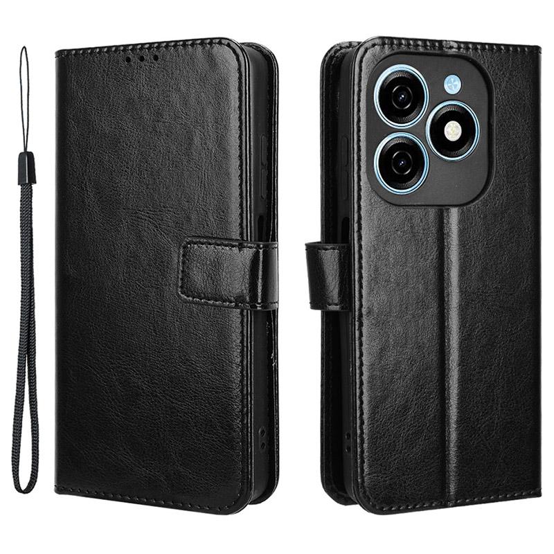 

For TECNO Spark 20 KJ5/Infinix Smart 8 Plus X6526 Case Anti-Scratch Leather Crazy Horse Texture Phone Stand Cover Black