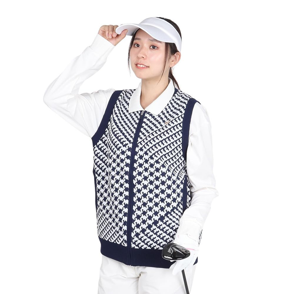 Le Coq Sportif Golf LG4FVE50L Sweater Vest with Plover Full Hand NV00 Women's Pattern, Lightweight, Patch, Zip, Washable, Sleeveless, (Navy)