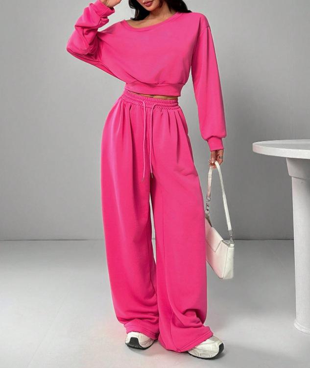 Women's Casual Solid Color Off-Shoulder Knit Sweatshirt Set