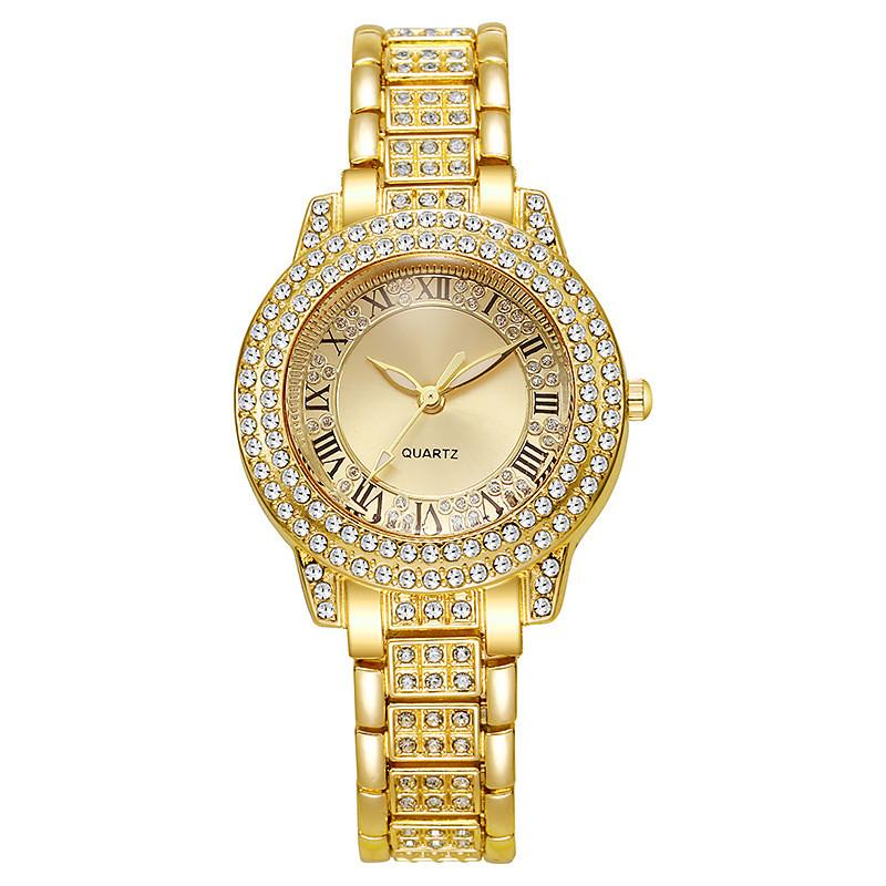 Classic Roman Dial Ladies Watch With Crystal Embellishments For Casual Wear золотой