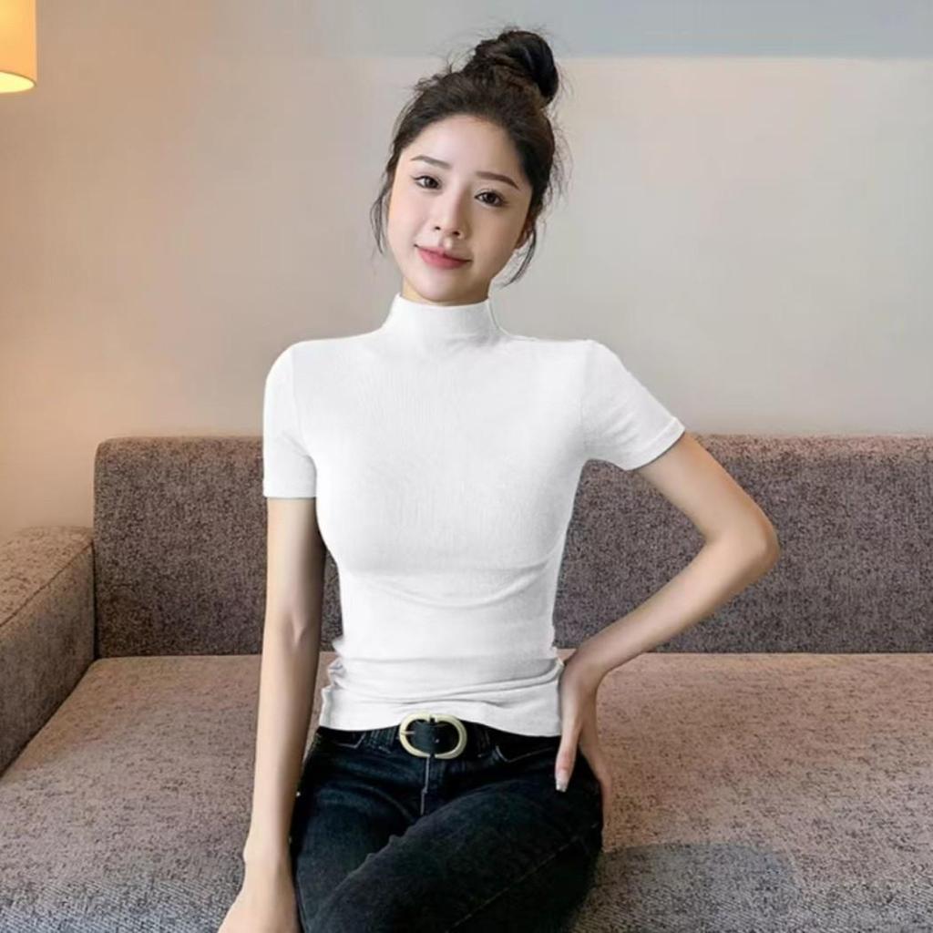 Women's Encore Red High Neck Short Sleeve Base Layer T-shirt - Summer/Autumn 2024 Fashion.