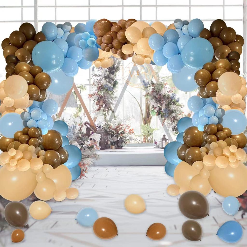 Bohemian Nude Coffee Blue Ivory Balloon Arch, Suitable For Teddy Bear Hunting Wild Shower