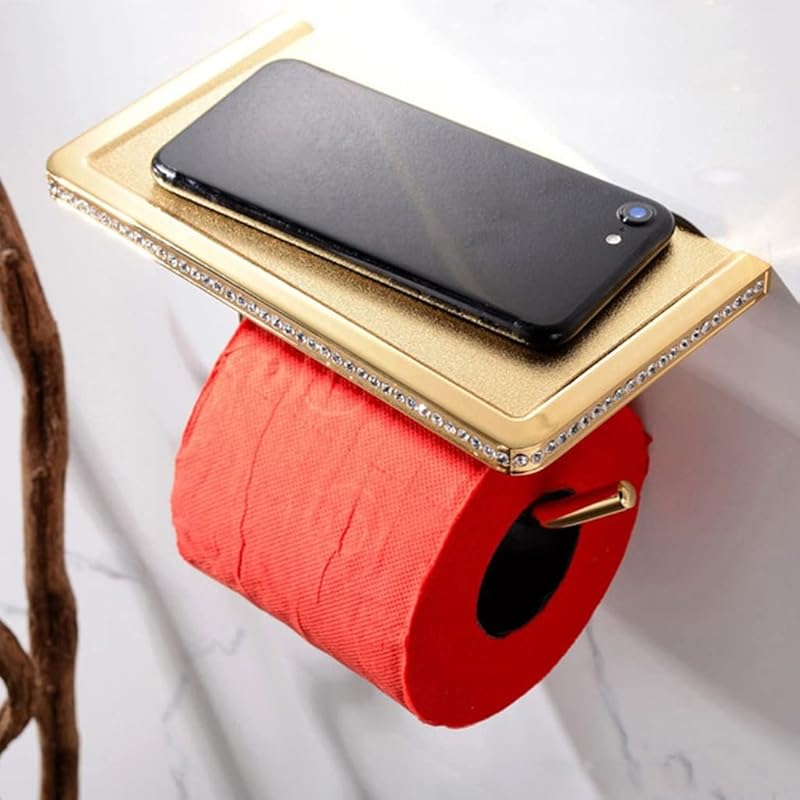 Toilet Paper Holder Copper Crystal Bathroom Toilet Paper Holder Phone Holder Wall Mount WC Paper Holder with Shelf Towel Rack Tissue Accessory Wall