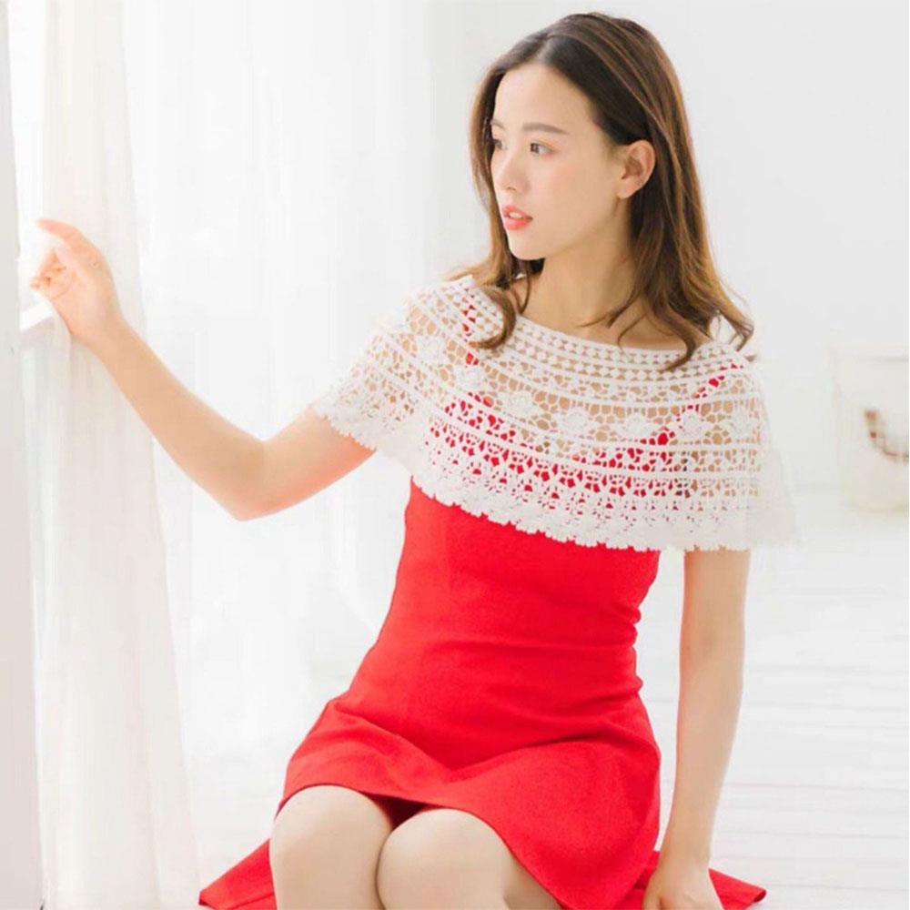 White Elegant Knit Dress Lace Crochet Shawl Wraps Bridal Hollow Out Cover Up Women Summer Sun Protection False Collar Cape