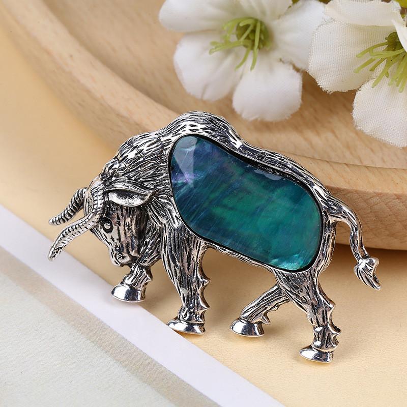 Shell Zodiac Bull Brooch With Embedding Decor For Fashion Accessories