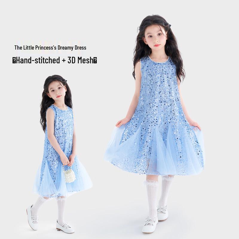 Girls  Sequin Princess Mesh Sleeveless Dress 130