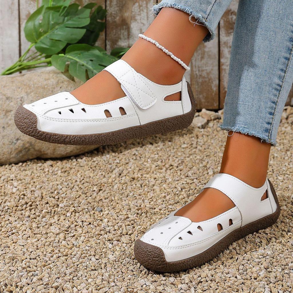 Sandali Estivi Artigianali Vintage Traforati per Donna, Scarpe Morbide da Mamma, Scarpe Casual da Donna con Velcro