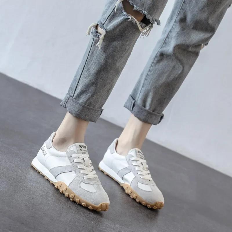 Women Soft Leather Shoes Comfortable Breathable Casual Sneaker 2026 Korean New Lace Up Non-slip Flat Sports Shoes Running Shoes