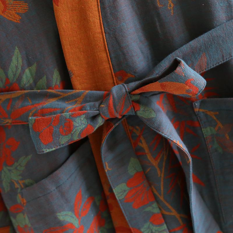 Women Sleeve Spring Autumn Bathrobe Printed Morning Robes Loose Home Wear Sleep Dressing Gowns