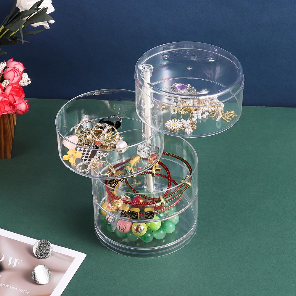 1pcs Multi Layer Rotating Transparent Round Jewelry Box for Earrings Necklace Bracelet Rack Display Shelf Jewelry Storage Box