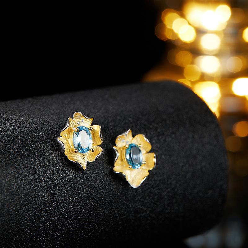 S925 Sterling Silver Necklace with Natural Color Treasures, Designed with Female Flowers, Necklace, Bracelet, Ring, Earrings