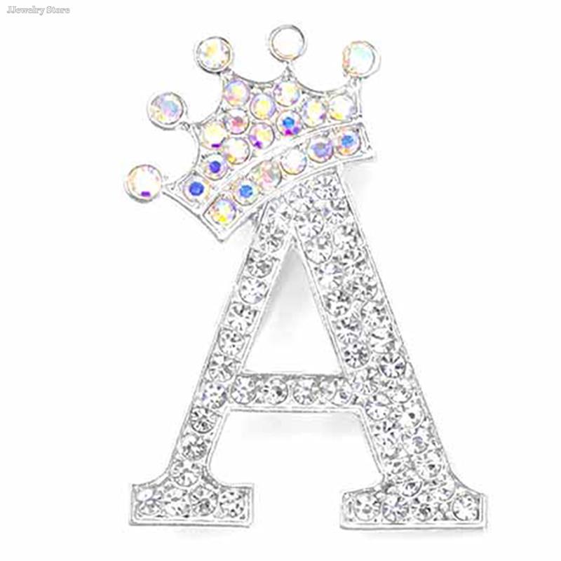 New 26 Letters A-Z Brooch Rhinestones Crystal Gold Color English Alphabet Metal Pins Cute Jewelry Accessories Christmas Gift