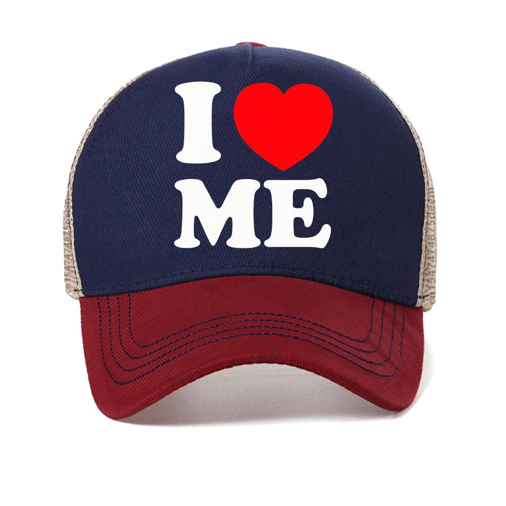 Summer Funny I Love Me Red Heart Myself t shirt funny Graphic Streetwear hip hop hat fashion Casual outdoor mesh snapback hats