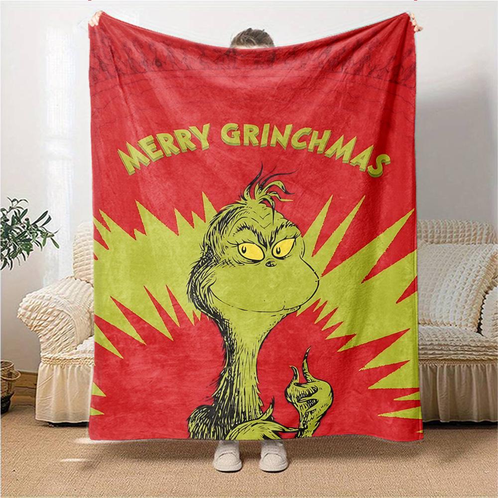 Grinch Christmas Card Blanket Soft Throw Blanket For Home Bedroom Bed Sofa Travel Office Solid Christmas Blanket