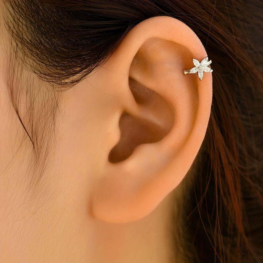 Glamour Lady exquisite schlichte Zirkon-Set-Blumenohrringe Bankettschmuck