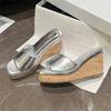 Mode Eilyken Neue Mode Prägnant Quadratische Zehenplattform Keilabsatz Hausschuhe Damen Schlittschuhe Sommer Hohe Absätze Damen Sandalen