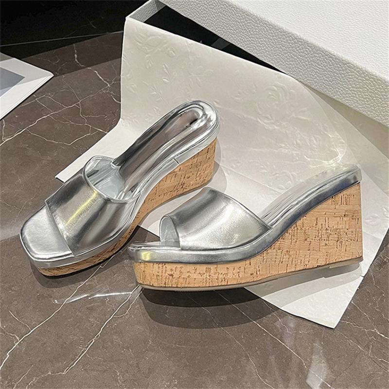 Mode Eilyken Neue Mode Prägnant Quadratische Zehenplattform Keilabsatz Hausschuhe Damen Schlittschuhe Sommer Hohe Absätze Damen Sandalen