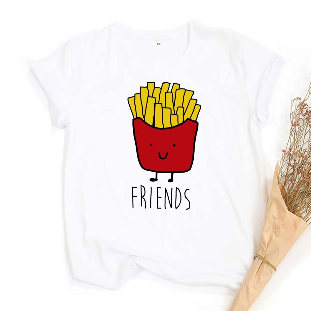 Funny Design Best Friend Matching TShirt BFF T Shirt Women Fast Food Tee Shirt for Femme Tops Tees Hamburger and Fries