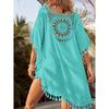 Kvinner løstsittende Uformelt ferie Kortermet lappeteppe mote Dusk Beach Bikini Cover Up