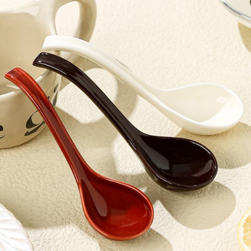 1-Piece Asian Soup Spoon, Ceramic Chinese Style Spoons Ramen Spoon Retro Porcelain Spoon, 6.5 inches