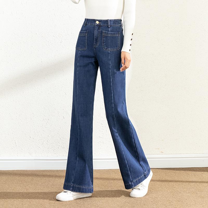 

2024 Women s High-Waist Velvet Plus Jeans: Autumn/Winter Versatile Slim-Fit, Wide-Leg Pants 33 синий