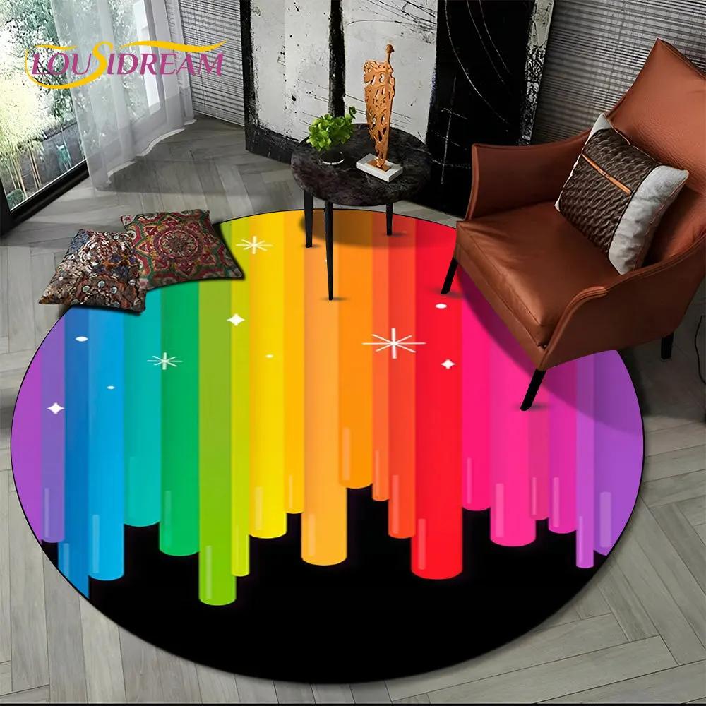 Rainbow Chromatic Colour Illusion Round Area Rug,Carpet Rug for Living Room Bedroom Sofa Playroom Decor,kids Non-slip Floor Mat