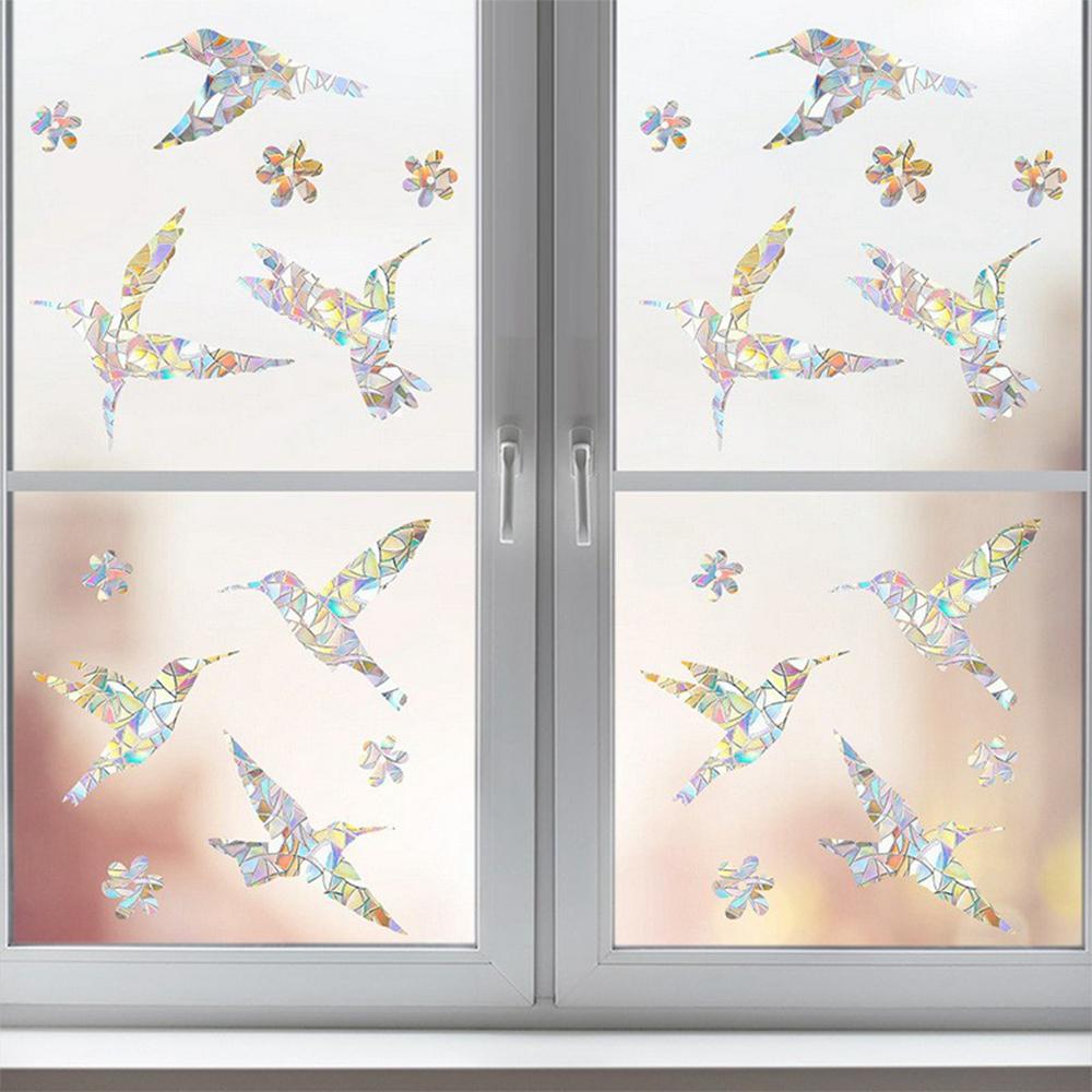 LS23023 2Pcs ?Rainbow Hummingbird Window Static Cling Decals Bird Protection Anti Collision Glass Stickers