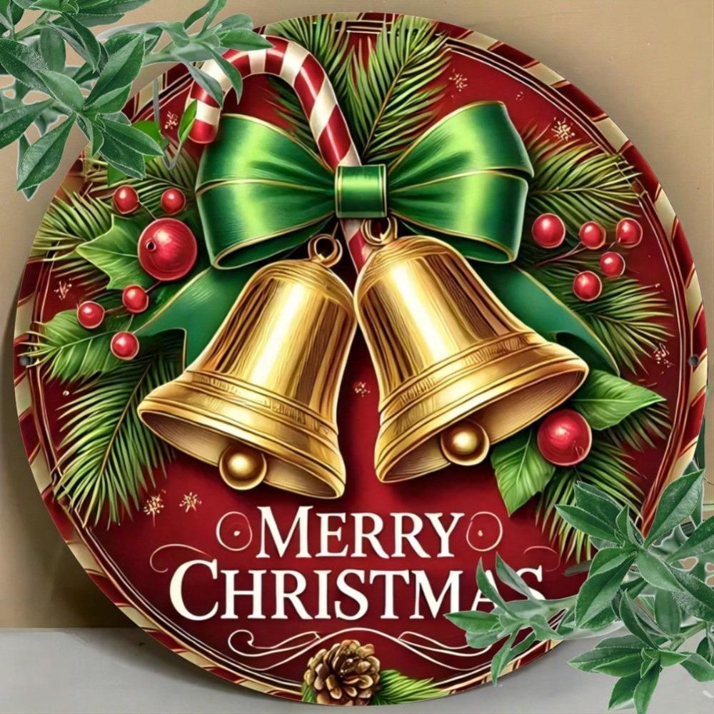 Metal Christmas Bell Round Wall Decor Sign 8 Inch Iron Art For Home Bar Cafe