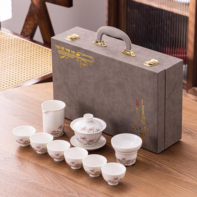 Vintage Bai Ru kiln tea set set, matte office gaiwan, tea cup, tea brewing set, business gift available