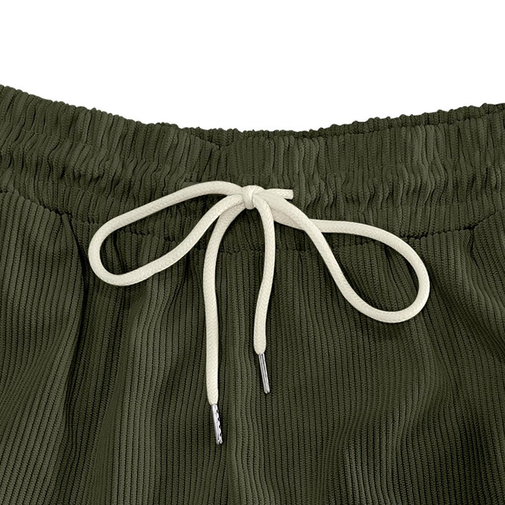 Men's Summer Corduroy Shorts Men's Elastic Waist  Sporty Loose Casual Five Point Pants