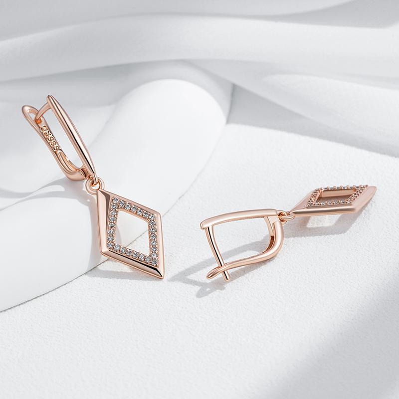 Geometric Oval Rectangle Full Natural Zircon Hoop Earrings For Women  Rose Gold Color Daily Fine Elegant Female Jewelry